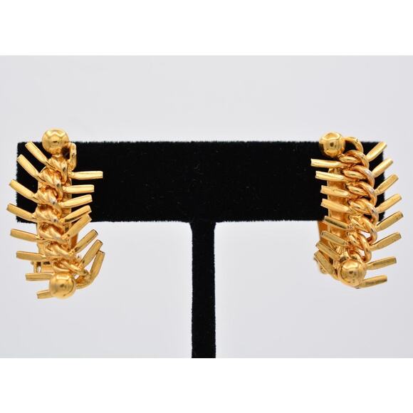 Hobe Vintage Clip On Earrings Spiked Gold Tone Shiny Chunky Signed 1950s BinAY - Picture 1 of 12